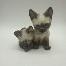 Siamese Cat Kitten Figurine Porcelain Ceramic Blue Eyes Kitschy Vintage Granny picture
