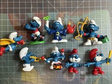 Vintage 1980s Peyo/Schleich SMURFS Lot 8B: Wizard, Super Hero, Papa, Rugby,Tamer picture