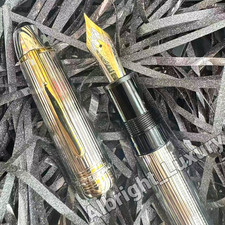 MONTBLANC Meisterstuck 149 Solitaire Silver Pinstripe Fountain Pen Gold Trim picture
