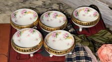 Antique Wittelsbach Tettau Germany Set 5 Footed Open Salts Floral Gold picture