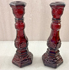 Avon Cape Cod Ruby Red glass Candlesticks pair 8.75