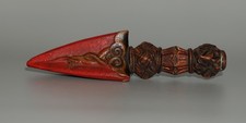 Real Nice Tibet 19th Century Old Antique Buddhist Painted Wood Phurba Amulet picture