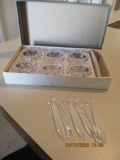 Vintage Cut Glass Dishes Open Salt Cellars Spoons Set 6 Japan picture