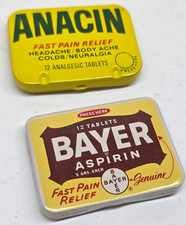 Vintage Anacin & Bayer Aspirin Pain Reliever Empty Mini Tin Containers Bundle picture