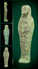 Egyptian Ushabti Shabti Figure Green Faience Funerary Statue Hieroglyphs BC picture