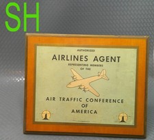 Vintage 1940-50s Airlines Agent Wood Sign Air Traffic Conference America Travel picture