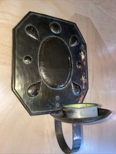 Vtg Mid Century Modern Swedish Hand Tooled Brass Light Candle Reflector Sconce picture