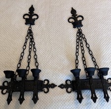 Vtg Set of 2 1967 Sexton Gothic Spanish Revival Cast Metal Candle Wall Sconces  picture