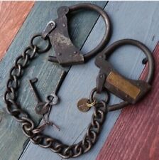 Antique Alcatraz Logo Prison Handcuffs Adjustable Iron Cuffs with Chain 21