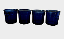 Vintage Cobalt Blue Glass Set Of 4 10-Panel Tumblers 500 Made in France Luminarc picture
