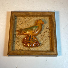 Vintage Carved Wood Bird Wall Art Framed 3D Shadow Box Rustic Folk Art 7x7 picture