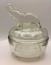 Vintage 1950’s Jeannette Glass Elephant Powder Jar, Great Condition picture