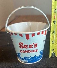 Vintage See’s Candy Candies Metal Beach Seaside Bucket Pail Nice hb1 picture
