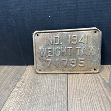 Vintage 1941 Indiana Weight Tax Plate # 71795  picture