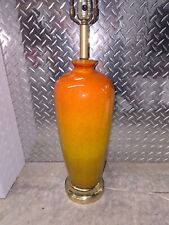 Vintage Mid Century Orange Ombre Ceramic Crackle Glaze Table Lamp 1960s  picture