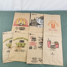 7x McDonald's 1995 Paper Take Out Brown Bags Vintage Batman Forever Looney Tunes picture
