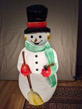38” Vintage Empire Snowman Broom Carrot Nose Blow Mold Lighted Christmas WORKS picture