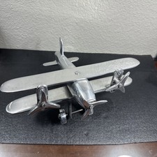 Old Vtg Twin Engine Airplane Display Aviation Aircraft aluminum Plane Wheels picture