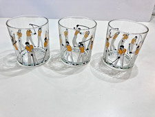Vtg 1987 Artmark Chicago Golf Swing Glasses Set of 3 Italy Barware Tumblers MCM picture