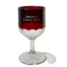 CRESCO IA IOWA Ruby Red Flash Souvenir Glass Antique  CUP GOBLET TRINKET WINE picture