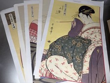 Vintage Ukiyoes By Utamaro Japanese Ukiyo-e Women Prints Set Of 5 19.5x13.5in picture