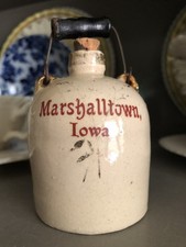 ANTIQUE MARSHALLTOWN IOWA MINI JUG STONEWARE SOUVENIR WIRE Bail HANDLE 1906 IA picture