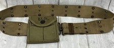 WWI US Mills Woven Cartridge Pistol Belt w/ BBS Co 1943 WWII Magazine Pouch picture