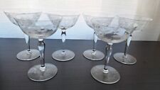 Etched Champagne Wine Sherbet Glasses Stemmed Floral Leaves set of 6 picture