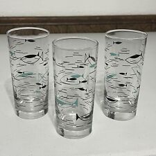 1950s Libbey Mediterranean Atomic Fish Highball Glasses Lot Of 3 Rare MCM 6.25” picture