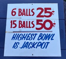 Original Vintage Amusement Park Bowling Game 18” Metal Sign from Rocky Point RI picture