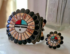 Vintage Morris Laahty Zuni Sunface Bracelet and Ring Set (Ring Size 6.5) picture