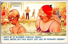 VINTAGE BAMFORTH DONT BE SO BLOOMING FAMILIAR SWIMMING POOL COMIC POSTCARD PJ picture