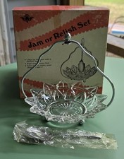 Vtg Sheffield No.305C Jam or Relish 3 Piece Set Glass Dish, Spoon & Holder NWT picture
