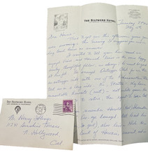 The Biltmore Hotel LA CA Original Vtg Letterhead Envelope 1960 handwritten cursi picture