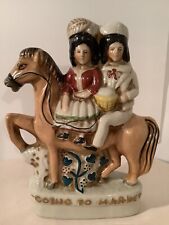 Antique Staffordshire Figurine  8.5” Going To Market Couple On Horse  picture