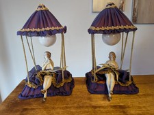 Antique Boudoir Porcelain Lady Lamps, Made In Japan Set Of 2 picture