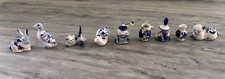 Vtg Delft Style Blue & White Pottery Handpainted Miniatures Figurines Lot Of 9 picture