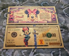 2pc Disney Minnie Mouse 24k Gold Foil Plated Collectible Novelty Banknote picture