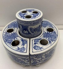 RARE Vintage Blue White flower frog arrangement set chinoiserie porcelain picture