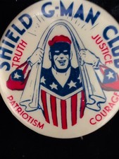 Vintage 1940s Shield G-Man Club Patriotic Pinback Button 1 1/4