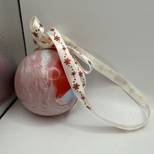VTG Hand-painted G&B Marbled Christmas Ornament - Red, Pink, and White picture