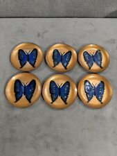 Lot Of 6 Vintage BOVANO Mid Century Copper Enamel Dish Butterfly Abstract 3.5” picture