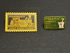 Vintage Pharmacy Enamel Pin Lot of 2 - US Stamp & AH Robins Promo Pins picture