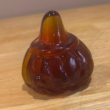 Blenko Glass Amber Jack-O-Lantern Pumpkin Paperweight 2025 Signed Halloween picture