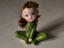 Vintage 1950s Napco Ceramic Pixie Girl Figurine Hand Painted Green Ginger Hair  picture