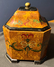 Vintage Wildwood Accents Octagonal Tea Caddy Box Hand-Painted Chinoiserie Burl picture