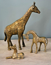 Lovely Vintage Group of 3 Brass Giraffes 2-7.5