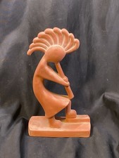 VINTAGE TERA COTTA KOKOPELLI TRIBAL DANCER SIGNED RISE 10.5” ARTISN MADE picture