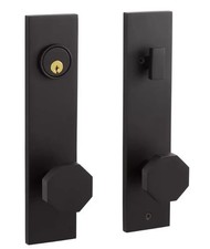 New Satin Black Contemporary Ambrus Solid Brass Entrance Door Set - Octagonal picture
