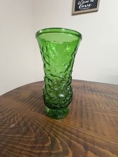 Vintage Hoosier Glass Emerald Green Crinkle Vase Mid-Century Modern MCM Decor picture